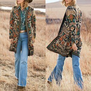 $350 NWT Peruvian Connection Multi Geometric Cottonwood Cardigan Sweater size M